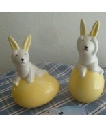 Easter Set 2  Bunny Rabbit w Yellow Egg Tabletop Miniature Ceramic Figur... - £7.96 GBP