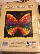 National Yarn Crafts Latch Hook Kit P402 Beautiful Butterfly Rainbow 12x12 Wall - £19.46 GBP