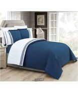 Elegant Comfort-Greek Embroidered Comforter Cover Set Navy hypoallergeni... - $58.64 CAD