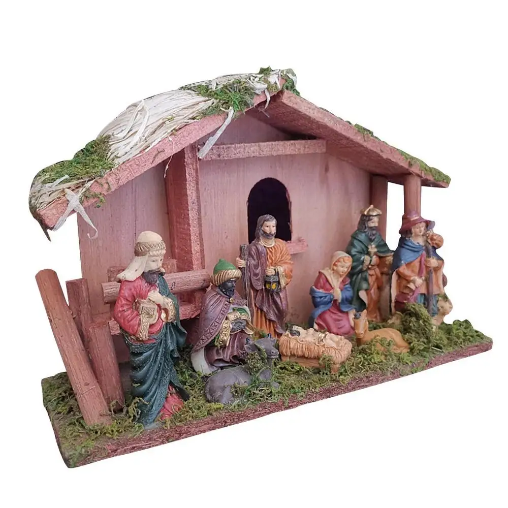 H light led lighted wood manger tabletop set nativity sets for christmas outdoor indoor thumb200
