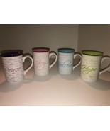 4 Gibson Stoneware Urban 14 Oz Mugs PEACE JOY BELIEVE HOPE - $43.76 CAD