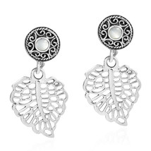 Victorian Inspirations Sterling Silver Leaf White Shell Inlay Dangle Ear... - $16.62