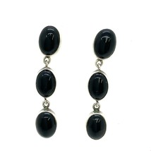 Vtg Sterling Signed AIS Mexican Designer Triple Black Onyx Drop Dangle Earrings - £59.29 GBP