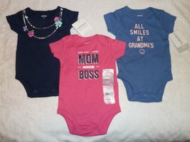 3 New Carters Baby Girl Newborn Bodysuits Mom Is The Boss Grandma Reborn Doll - $17.81