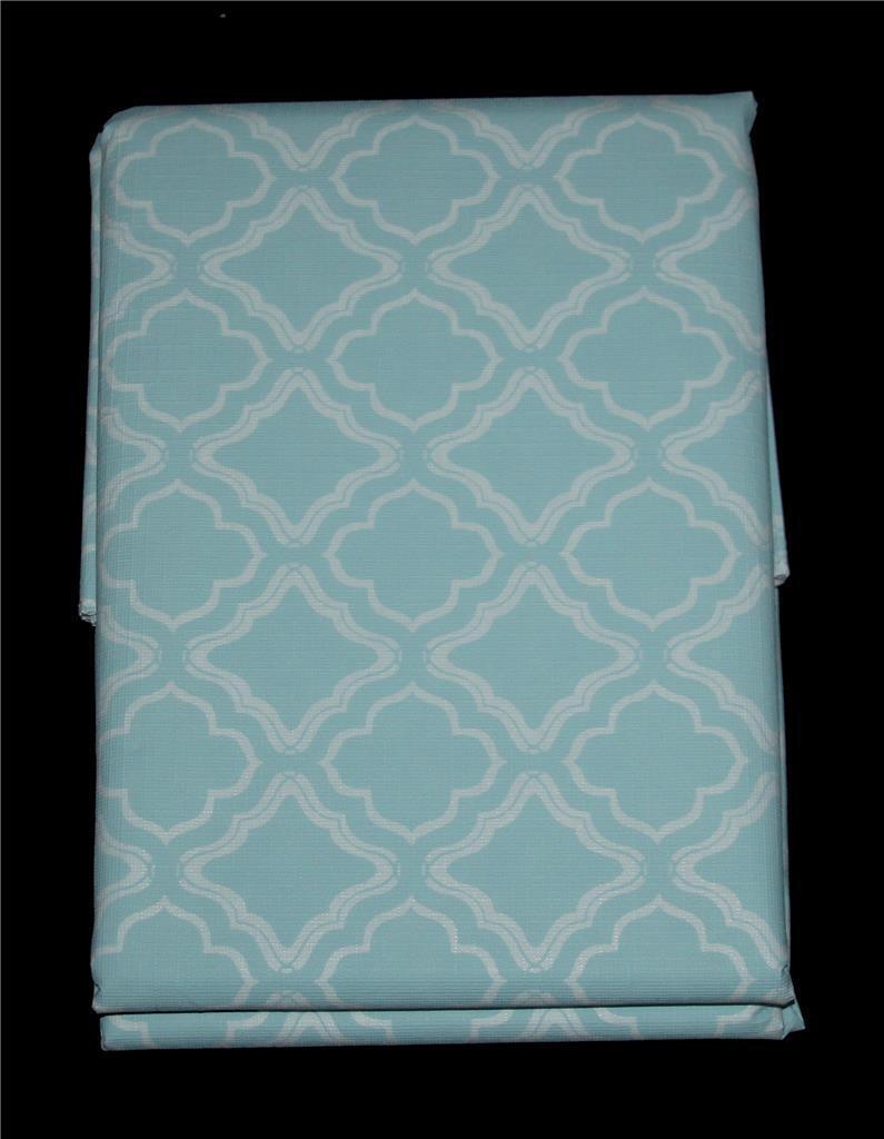 LENOX Quatrefoil Light Blue White Vinyl Flannel Back 60 x 84 Tablecloth NIP - $24.99