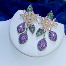 Fashion Cubic Zirconia Pink Flower Purple Water Drop Green Leaf Shape Luxury Ful - £36.54 GBP