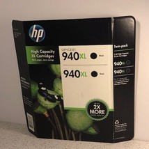 HP INK CARTRIDGES FACTORY SEALED NEW 2X DOUBLE DUAL 940 XL BLACK HIGH CA... - $13.81