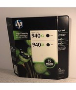 HP INK CARTRIDGES FACTORY SEALED NEW 2X DOUBLE DUAL 940 XL BLACK HIGH CA... - £10.85 GBP