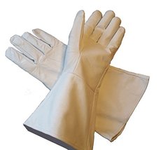 Leather Gauntlet Gloves White Small Long Arm Cuff - £23.36 GBP