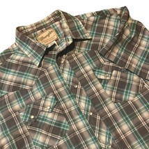 Wrangler Western Shirt Men&#39;s XL Pearl Snaps Blue  Green Plaid Short Sleeve - £11.71 GBP