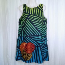 DESIGUAL Graphic Sheath Dress Lined Sleeveless Artsy Asian Appliqué Pock... - $88.83