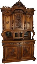 Buffet Sideboard Antique Louis XV French Rococo 1900 Carved Walnut Glass... - £4,947.81 GBP
