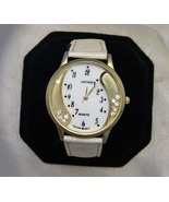 Large Goldtone Crystal Wristwatch WhiteBand Japona No Battery - $12.00