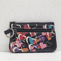 Fossil ID Case Zip Card Wallet Leather Black Multicolor Hearts - $365.25 MXN