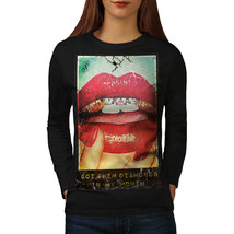 Wellcoda Lips Girl Nail Fashion Womens Long Sleeve T-shirt, Lip Casual Design - £18.96 GBP