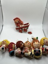 SET OF 7 Vintage Flocked Foam Raggedy Ann Doll Christmas Ornaments Japan SEE - $55.15