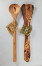 Trader Joe&#39;s Olive Wood Hand Crafted Spoon &amp; Spatula Set Utensil Holiday Gift - £18.47 GBP