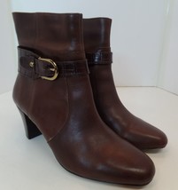 Anne Klein Brown Leather Ankle Boots Zip Up  Sz 8.5 Goldtone Hardware Bu... - £23.28 GBP
