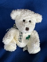 Russ Berrie Small Cream Teddy Bear MURPHY w Green Shamrock Stuffed Anima... - $9.49