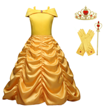 Princess Belle Yellow Off Shoulder Layered Costume Dress With Accessories 2-10T - £15.01 GBP+