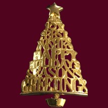 DANECRAFT Brushed Gold Tone Holiday Messages Christmas Tree Pin - Beauty! - £27.49 GBP