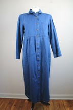 Vtg 90s Talbots 10 Blue Denim Chambray 100% Cotton Shirt Maxi Dress Cottage - £32.80 GBP
