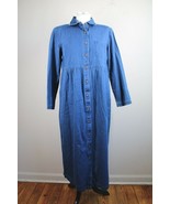 Vtg 90s Talbots 10 Blue Denim Chambray 100% Cotton Shirt Maxi Dress Cottage - £32.89 GBP
