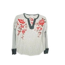 UMGEE Grey Floral Embroidered Long Sleeve Boho Top Size Small - £18.34 GBP