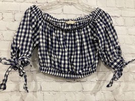 Altar&#39;d State Women&#39;s Juniors Shirt XS black Plaid Cropped Off the Shoulder - $7.06