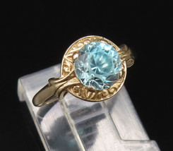 10K GOLD - Vintage Victorian Etched Frame Fancy Blue Topaz Ring Sz 4 - G... - £150.66 GBP