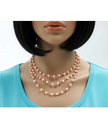 Hobe Signed Pearl &amp; Orange Coral 3 Strand Necklace Earrings 1950s - $91.22 CAD