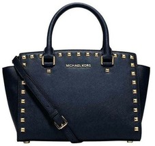 Michael Kors Selma Stud Satchel Bag Purse Navy Saffiano Leather Crossbodynwt - £175.16 GBP