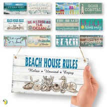 Beach House Wood Sign Wall Hanging, Coastal Tropical Summer Wooden Plaque Print - £11.30 GBP