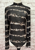 Haute Monde Bodysuit Black Tie Dye Mesh Long Sleeve  Plus Size 1X NEW - $15.20
