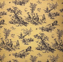 DESIGNER FRENCH COUNTRY TOILE HARVEST GOLD 100% SILK PRINTED FABRIC BY Y... - £16.72 GBP