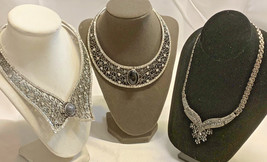 Large Rhinestone Marcasite Collar Statement Necklace Lot Jewelry Clear Stone - £39.70 GBP