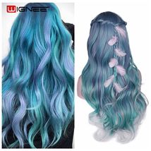Wignee Long Wavy Synthetic Wigs Heat Resistant Middle Part Mix Blue Cosp... - £12.27 GBP+