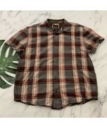 Prana Mens Button Up Shirt Size XXL Brown Orange Plaid Short Sleeve Organic - $37.89 CAD