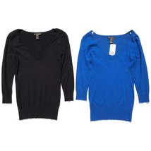Forever 21 sweater women S pullover V-neck 3/4 sleeve lot of 2 black roy... - $17.29