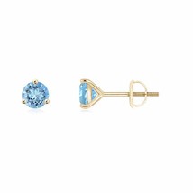 Aquamarine Round Solitaire Stud Earrings For Women in 14K Gold (AAAA, 4MM) - £329.80 GBP