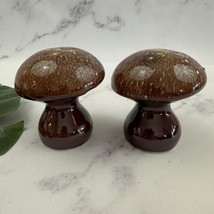 Vintage Mid Century Ceramic Mushroom Shaped Salt Pepper Shaker Set Brown 70s - £21.35 GBP
