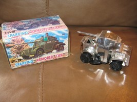 Vintage Silver Plastic Wind-up Sparking Armored Car in Box Made in Japan - $23.76
