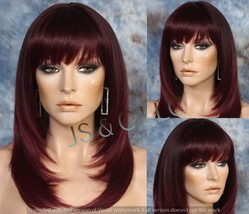 Human hair Blend Wig Face Framing Razor Cut Burgundy black mix Heat OK F... - $89.95