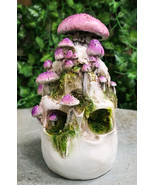 Day of The Dead Gothic Macabre Skull With Purple Fungi Mushrooms Figurine - $655.06 MXN