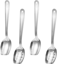 4 Pieces 10 Inch Flat Serving Spoon Slotted Spoon 304 Stainless Steel Ro... - £23.52 GBP