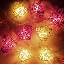 Valentines Heart String Lights, Vintage Rattan Heart Shaped String Light... - $29.99