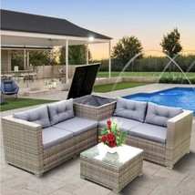 Mende 4 Piece Outdoor Furniture Sofa Set with Storage Box in Wicker Rattan - £1,046.97 GBP