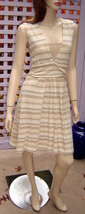 ELLA MOSS Beige/Ivory/Metallic Gold Stripe Lined Wool Blend Sweater Dres... - $34.20