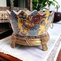 Chinese Porcelain Oval Footed Planter Jardineire Brass Lion Head Handles... - £174.24 GBP