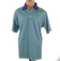 Peter Millar Golf Polo Men&#39;s L Purple Green Striped  - £25.70 GBP